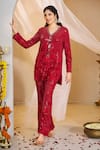 Rimple Agrawal_Red Georgette Sequins, Beads, Embroidery Round Pavitra Work Tunic With Pant _at_Aza_Fashions