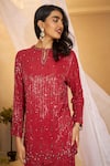 Shop_Rimple Agrawal_Red Georgette Sequins, Beads, Embroidery Round Pavitra Work Tunic With Pant 