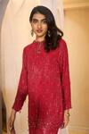 Rimple Agrawal_Red Georgette Sequins, Beads, Embroidery Round Pavitra Work Tunic With Pant _Online