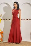Buy_Rimple Agrawal_Red Georgette, Net, Velvet Embroidery, Mata Pre-draped Saree And Blouse Set _Online_at_Aza_Fashions