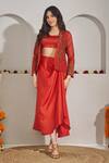 Buy_Rimple Agrawal_Red Organza, Satin Applique, Beads Sweetheart Shankari Jacket Draped Skirt Set _at_Aza_Fashions