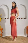 Shop_Rimple Agrawal_Red Satin Beads, Metallic Thread Round Neck Pavani Beadwork Cape Dhoti Pant Set _Online_at_Aza_Fashions