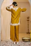 Shop_Rimple Agrawal_Yellow Satin Embroidery, Pearls Notched Neck, Jeevan Work Tunic With Pant _at_Aza_Fashions