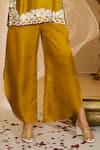 Rimple Agrawal_Yellow Satin Embroidery, Pearls Notched Neck, Jeevan Work Tunic With Pant _Online_at_Aza_Fashions