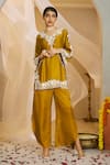 Buy_Rimple Agrawal_Yellow Satin Embroidery, Pearls Notched Neck, Jeevan Work Tunic With Pant _at_Aza_Fashions