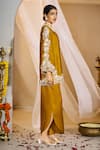 Shop_Rimple Agrawal_Yellow Satin Embroidery, Pearls Notched Neck, Jeevan Work Tunic With Pant _Online_at_Aza_Fashions