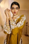 Buy_Rimple Agrawal_Yellow Satin Embroidery, Pearls Notched Neck, Jeevan Work Tunic With Pant 