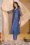 Buy_Rimple Agrawal_Blue Satin, Organza Embroidery, Beads V-neck Mahabhaga Kaftan Set _Online_at_Aza_Fashions
