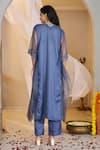 Shop_Rimple Agrawal_Blue Satin, Organza Embroidery, Beads V-neck Mahabhaga Kaftan Set _at_Aza_Fashions