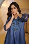 Shop_Rimple Agrawal_Blue Satin Beads, Embroidery V-neck Velvet Floral Beadwork Tunic And Pant Set _Online_at_Aza_Fashions