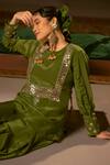 Buy_Prahnaaya_Green Vegan Silk, Crepe Applique, Pearls Round Sunira Tunic And Dhoti Skirt Set _Online_at_Aza_Fashions