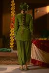 Shop_Prahnaaya_Green Vegan Silk, Crepe Applique, Pearls Round Sunira Tunic And Dhoti Skirt Set _at_Aza_Fashions