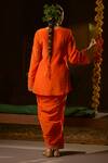 Shop_Prahnaaya_Orange Vegan Silk, Crepe Applique, Mangala Jacket Tunic With Pleated Skirt _at_Aza_Fashions