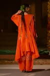 Shop_Prahnaaya_Orange Crepe, , Vegan Applique, Mangala Asymmetric Kurta With Salwar _at_Aza_Fashions