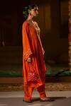 Prahnaaya_Orange Crepe, , Vegan Applique, Mangala Asymmetric Kurta With Salwar _Online_at_Aza_Fashions