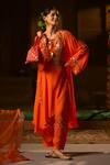 Buy_Prahnaaya_Orange Crepe, , Vegan Applique, Mangala Asymmetric Kurta With Salwar _Online_at_Aza_Fashions