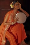 Buy_Prahnaaya_Orange Vegan Silk, Crepe Applique, Pearls Mangala Embroidered Cape Skirt Set _Online