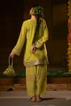 Shop_Prahnaaya_Green Vegan Silk, Crepe Applique, Pearls, Veere Embroidered Kurta And Salwar Set _at_Aza_Fashions