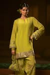 Buy_Prahnaaya_Green Vegan Silk, Crepe Applique, Pearls, Veere Embroidered Kurta And Salwar Set _Online_at_Aza_Fashions