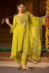 Buy_Prahnaaya_Green Vegan , Crepe, , Organza Veere Embroidered Kurta Set _at_Aza_Fashions