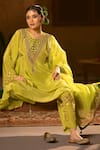 Buy_Prahnaaya_Green Vegan , Crepe, , Organza Veere Embroidered Kurta Set _Online_at_Aza_Fashions