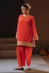 Buy_Prahnaaya_Red Vegan Silk, Crepe Applique, Pearls Ramani Embroidered Kurta And Salwar Set _Online_at_Aza_Fashions