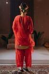 Shop_Prahnaaya_Red Crepe, Vegan , , Organza Applique, Ramani Embroidered Kurta Set _at_Aza_Fashions