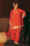 Buy_Prahnaaya_Red Crepe, Vegan , , Organza Applique, Ramani Embroidered Kurta Set _Online_at_Aza_Fashions