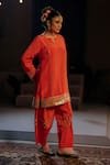 Shop_Prahnaaya_Red Vegan Silk, Crepe Applique, Ramani Phool Embroidered Kurta With Salwar _Online_at_Aza_Fashions