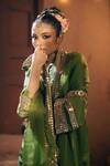 Prahnaaya_Green Organza Applique, Pearls, Sequins, Sunira Embroidered Kurta Sharara Set _Online_at_Aza_Fashions