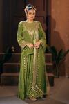 Buy_Prahnaaya_Green Organza Applique, Pearls, Sequins, Sunira Embroidered Kurta Sharara Set _at_Aza_Fashions