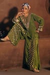 Prahnaaya_Green Organza Applique, Pearls, Sequins, Sunira Embroidered Kurta Sharara Set _at_Aza_Fashions