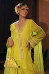 Buy_Prahnaaya_Green Crepe, Vegan , , Organza Veere Embroidered Jacket Tunic Set _Online_at_Aza_Fashions