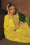 Prahnaaya_Green Vegan , Crepe, Organza Veere Embroidered Kurta Sharara Set _at_Aza_Fashions