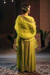 Shop_Prahnaaya_Green Vegan , Crepe, Organza Veere Embroidered Kurta Sharara Set _at_Aza_Fashions