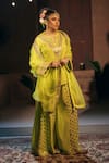Buy_Prahnaaya_Green Vegan , Crepe, Organza Veere Embroidered Kurta Sharara Set 