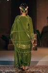 Shop_Prahnaaya_Green Vegan , Crepe, Organza Sunira Phool Embroidered Kurta Set _at_Aza_Fashions
