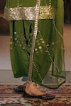 Prahnaaya_Green Vegan , Crepe, Organza Sunira Phool Embroidered Kurta Set _Online_at_Aza_Fashions