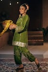 Shop_Prahnaaya_Green Vegan , Crepe, Organza Sunira Phool Embroidered Kurta Set _Online_at_Aza_Fashions