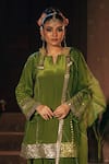 Prahnaaya_Green Vegan , Crepe, Organza Sunira Phool Embroidered Kurta Set _at_Aza_Fashions