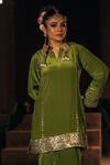 Prahnaaya_Green Crepe, , Vegan Applique, Sunira Embroidered Kurta And Skirt Set _Online_at_Aza_Fashions