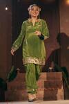 Prahnaaya_Green Crepe, , Vegan Applique, Sunira Embroidered Kurta And Skirt Set _at_Aza_Fashions