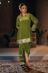 Buy_Prahnaaya_Green Crepe, , Vegan Applique, Sunira Embroidered Kurta And Skirt Set _at_Aza_Fashions