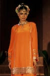 Prahnaaya_Orange , Crepe, Organza Applique, Mangala Embroidered Kurta Sharara Set _Online_at_Aza_Fashions