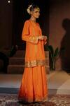 Shop_Prahnaaya_Orange , Crepe, Organza Applique, Mangala Embroidered Kurta Sharara Set _Online_at_Aza_Fashions