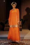 Prahnaaya_Orange , Crepe, Organza Applique, Mangala Embroidered Kurta Sharara Set _at_Aza_Fashions