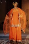 Shop_Prahnaaya_Orange , Crepe, Organza Applique, Mangala Embroidered Kurta Sharara Set 