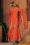 Buy_Prahnaaya_Orange , Crepe, Organza Applique, Mangala Embroidered Kurta Sharara Set _at_Aza_Fashions