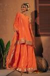 Prahnaaya_Orange , Crepe, Organza Applique, Mangala Embroidered Kurta Sharara Set _Online