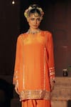 Prahnaaya_Orange Crepe, , Vegan Mangala Phool Embroidered Kurta And Salwar Set _Online_at_Aza_Fashions